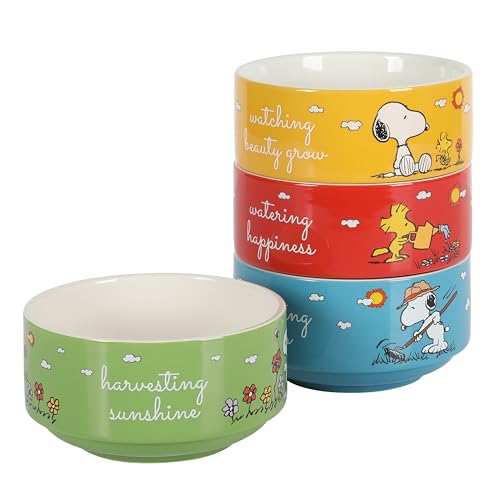Peanuts Snoopy 4 Stück stapelbare 14 cm verzierte Steingut-Schüssel-Set von Peanuts