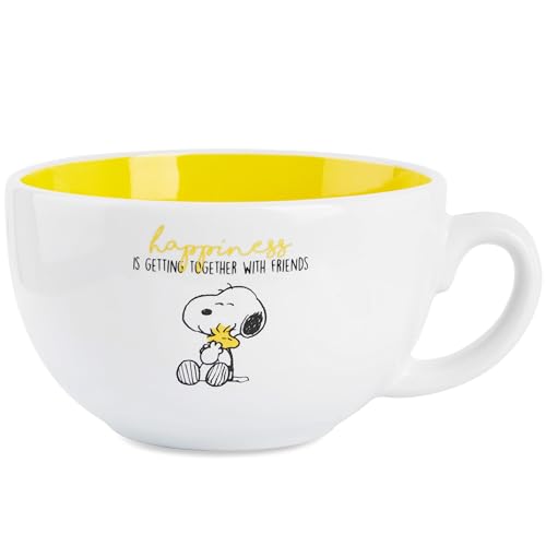 Peanuts Snoopy Kaffeetasse Keramik, Niedliche Cappuccino Tasse oder Tee Tasse, Geschenk für Frauen & Teenager (Weiß/Gelb Cappuccino 340ml) von Peanuts