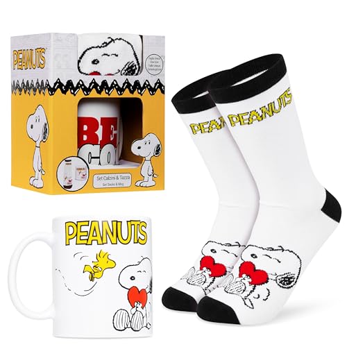 Peanuts Snoopy Tassen-Geschenkset, Kuschelige Damen Socken & Keramik Tasse, Geschenke für Frauen & Teenagers von Peanuts