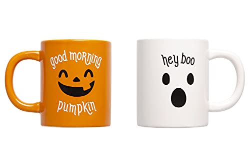 Pearhead Halloween-Tassen-Set, Good Morning Pumpkin and Hey Boo Keramik passende Tassen, Herbst Heimdekoration Zubehör, 368 ml von Pearhead