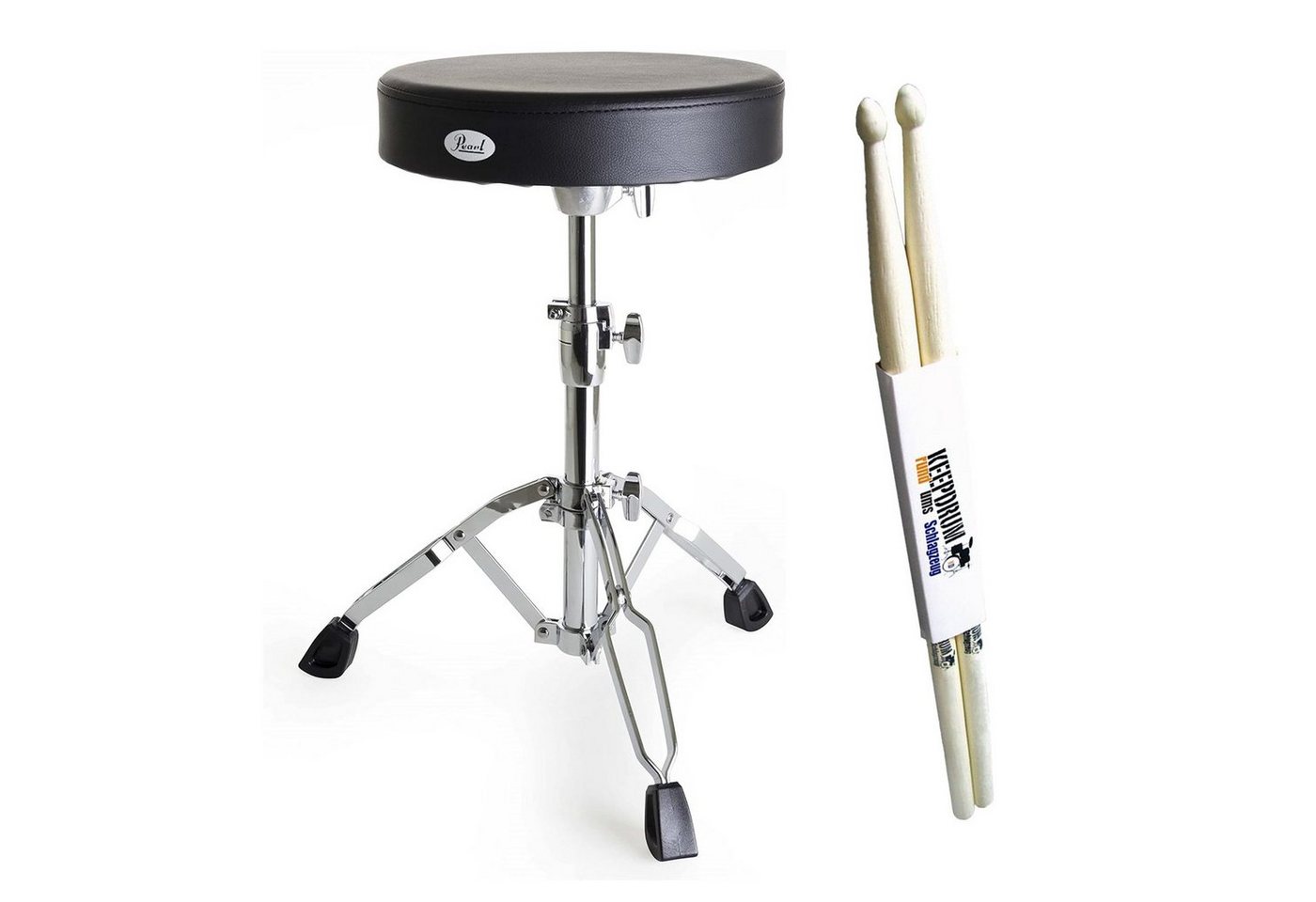 Pearl Drums Schlagzeughocker D-790 (Rundsitz, schwarz), mit Drumsticks von Pearl Drums