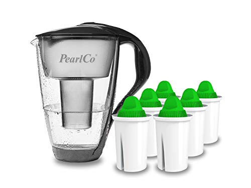 PearlCo Glas-Wasserfilter (anthrazit) mit 6 Alkaline Classic Filterkartuschen - Made in EU von PearlCo