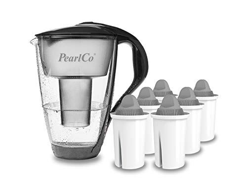 GLAS-Wasserfilter PearlCo (anthrazit) mit 6 Protect+ classic Filterkartuschen (f. hartes Wasser) - Made in EU von PearlCo
