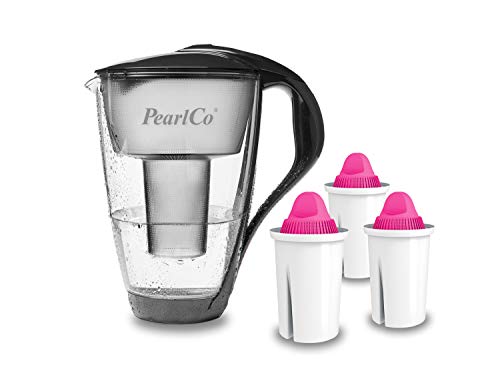 PearlCo Extra Mg 2+ 2L Ergonomischer Griff Glas Wasserfilter Krug - 3 Magnesium-Filter - Anti-Rutsch-Ständer und Einfüllöffnung Krug - 5-Stufen-Filtration - Automatische elektronische Stromwechsel von PearlCo