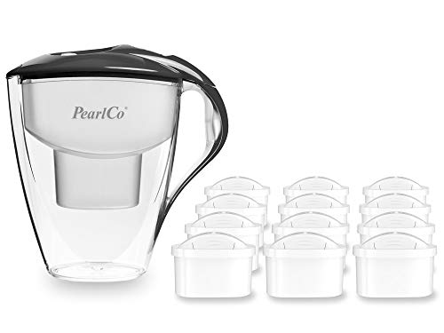 PearlCo Wasserfilter Astra (anthrazit) - mit 12 unimax Filterkartuschen - passend zu Brita Maxtra von PearlCo