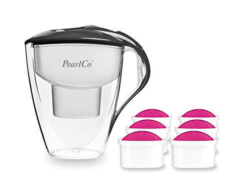 PearlCo Wasserfilter Astra (anthrazit) - mit 6 AquaMag unimax Magnesium Filterkartuschen - passend zu Brita Maxtra von PearlCo