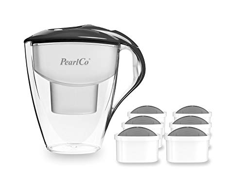 PearlCo Wasserfilter Astra (anthrazit) - mit 6 Protect+ unimax Filterkartuschen (für hartes Wasser) - passend zu Brita Maxtra von PearlCo