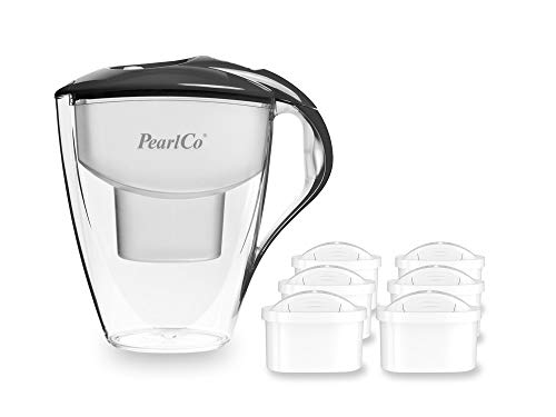 PearlCo Wasserfilter Astra (anthrazit) - mit 6 unimax Filterkartuschen - passend zu Brita Maxtra von PearlCo