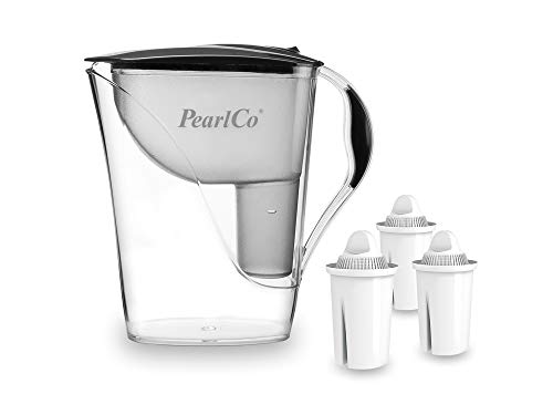 Fashion-Wasserfilter PearlCo (anthrazit) mit 3 Classic Filterkartuschen - Reduzierung von Kalk, Chlor, Blei & Kupfer - kompatibel zu Brita Classic - Made in EU von PearlCo