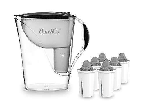 PearlCo - Wasserfilter Fashion (anthrazit) mit 6 Protect+ classic Filterkartuschen (für sehr hartes Wasser) - passt zu Brita Classic von PearlCo