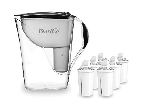 Fashion-Wasserfilter PearlCo (anthrazit) mit 6 Classic Filterkartuschen - Reduzierung von Kalk, Chlor, Blei & Kupfer - kompatibel zu Brita Classic - Made in EU von PearlCo