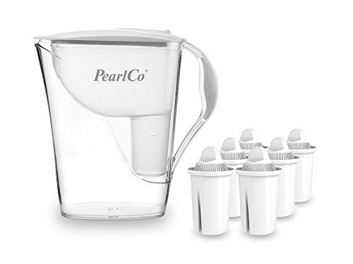 Fashion-Wasserfilter PearlCo (weiß) mit 6 Classic Filterkartuschen - Reduzierung von Kalk, Chlor, Blei & Kupfer - kompatibel zu Brita Classic - Made in EU von PearlCo