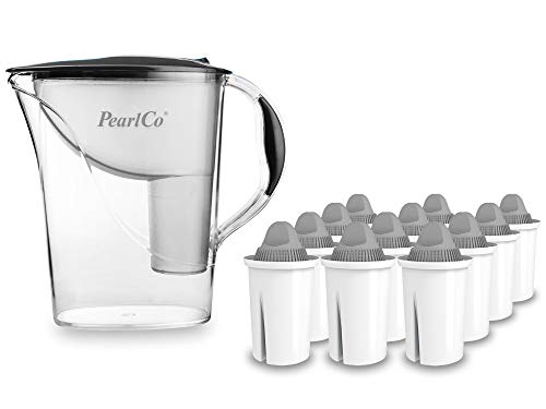 PearlCo - Wasserfilter Standard (anthrazit) mit 12 Protect+ classic Filterkartuschen (f. hartes Wasser) - passt zu Brita Classic von PearlCo