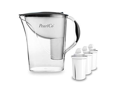 Standard-Wasserfilter PearlCo (anthrazit) mit 3 Classic Filterkartuschen - Reduzierung von Kalk, Chlor, Blei & Kupfer - kompatibel zu Brita Classic - Made in EU von PearlCo