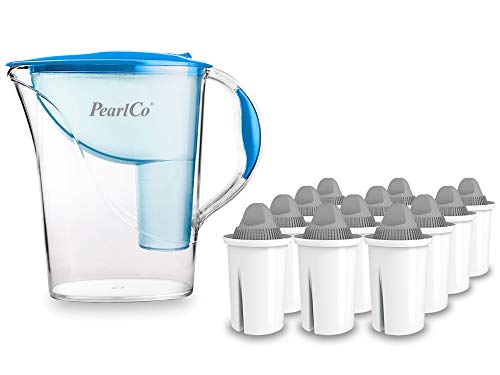 PearlCo - Wasserfilter Standard (blau) mit 12 Protect+ classic Filterkartuschen (f. hartes Wasser) - passt zu Brita Classic von PearlCo