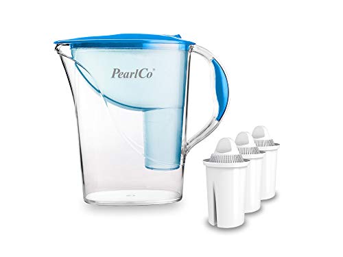 Standard-Wasserfilter PearlCo (blau) mit 3 Classic Filterkartuschen - Reduzierung von Kalk, Chlor, Blei & Kupfer - kompatibel zu Brita Classic - Made in EU von PearlCo