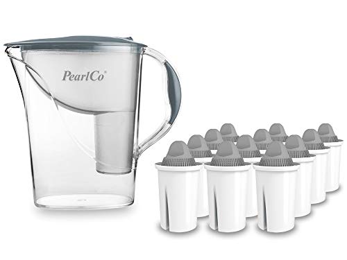 PearlCo - Wasserfilter Standard (grau) mit 12 Protect+ classic Filterkartuschen (f. hartes Wasser) - passt zu Brita Classic von PearlCo