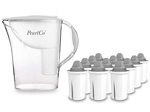 PearlCo - Wasserfilter Standard (weiß) mit 12 Protect+ classic Filterkartuschen (f. hartes Wasser) - passt zu Brita Classic von PearlCo