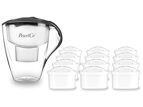 PearlCo XXL Wasserfilter Family (anthrazit) mit 12 unimax Filterkartuschen - passt zu Brita Maxtra von PearlCo