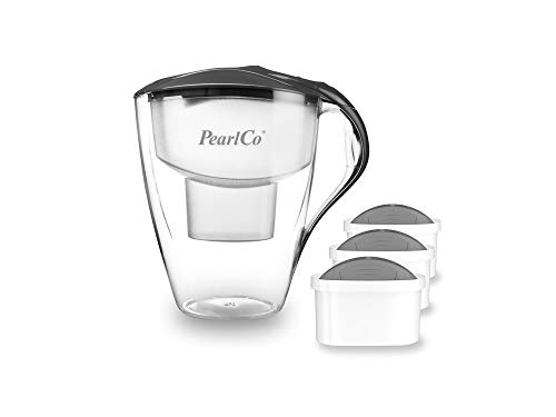 PearlCo XXL Wasserfilter Family (anthrazit) - mit 3 Protect+ unimax Filterkartuschen (für hartes Wasser) - passt zu Brita Maxtra von PearlCo