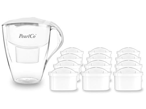 PearlCo XXL Wasserfilter Family (weiß) mit 12 unimax Filterkartuschen - passt zu Brita Maxtra von PearlCo