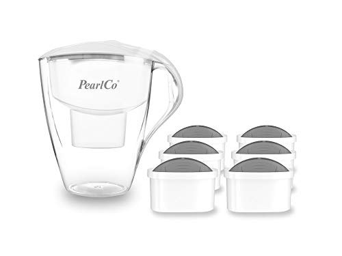 PearlCo XXL Wasserfilter Family (weiß) - mit 6 Protect+ unimax Filterkartuschen (für hartes Wasser) - passt zu Brita Maxtra von PearlCo