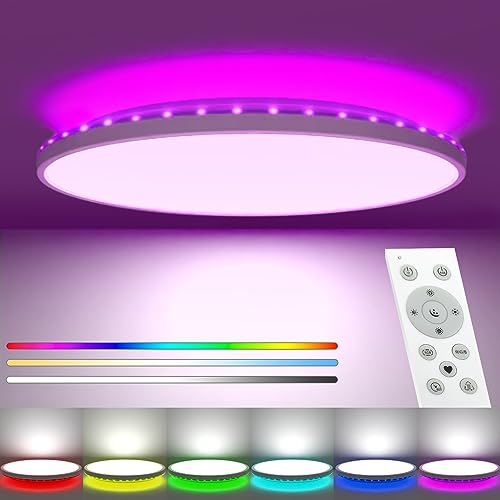 32W LED Deckenleuchte Dimmbar mit Fernbedienung, 42cm RGB Deckenlampe Farbwechsel Rückseitenbeleuchtung & CCT 3000K-6000K 3200LM LED Panel Badezimmer Lampe für Kinderzimmer Wohnzimmer Schlafzimmer von Peasur