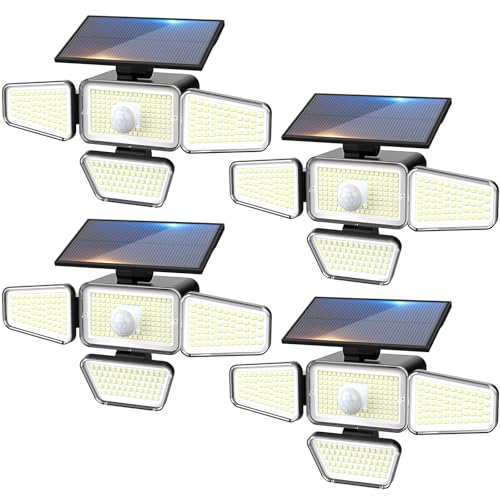 Peasur 4 Stück Solarlampen für Außen mit Bewegungsmelder, 318 LED Solarleuchten Aussen, IP65 Wasserdicht Solar Aussenleuchte für Garten Balkon Garage Zaun von Peasur
