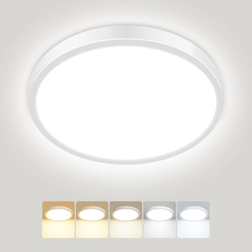 Peasur Deckenlampe LED Deckenleuchte Flach,5Farben-3000/3500/4000/5000/6500K,IP54 Wasserfest Badezimmer Lampe Decke,15W Modern Rund Lampe für bad flur schlafzimmer keller Wohnzimmer Büro,180 * 16mm von Peasur