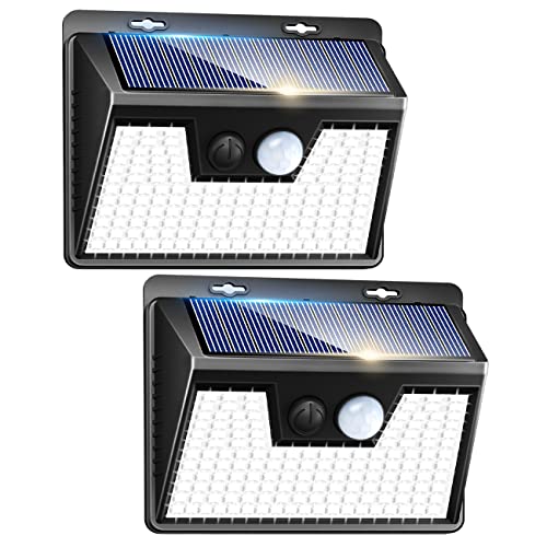 Peasur Solarlampen für Außen mit Bewegungsmelder, [2 Stück] 140 LED Strahler mit Bewegungsmelder Außen, 3 Modi Solarleuchten für Außen, 180° Wasserdicht Wandleuchte Aussen für Garten,Zaun(500LM) von Peasur