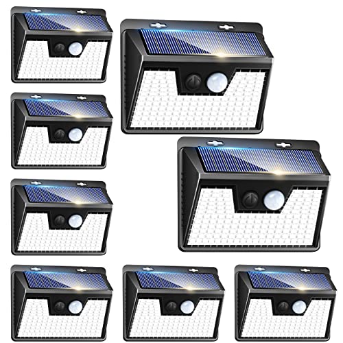 Peasur Solarlampen für Außen mit Bewegungsmelder, [8 Stück] 140 LED Strahler mit Bewegungsmelder Außen, 3 Modi Solarleuchten für Außen, 180° Wasserdicht Wandleuchte Aussen für Garten,Zaun(500LM) von Peasur