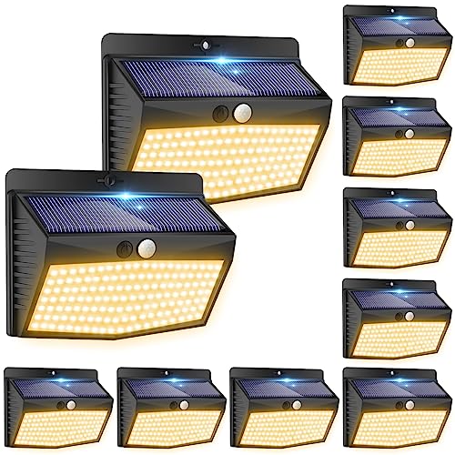 Peasur Warmweiß Solarlampen für außen mit bewegungsmelder [10 Stück], 138 Led Strahler mit Bewegungsmelder Außen 3 Modi, IP65 Wasserdichte Bewegungsmelder Aussen Solar für Garten von Peasur