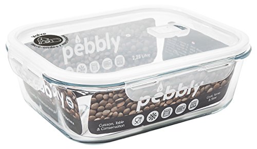 Pebbly PKV-2250RB RECHTECKIGER VORRATSBEHÄLTER AUS Glas-2,25L, Borosilikatglas, Polypropylen, Silikon, Transparent, 25 x 20 x 9 cm von Pebbly