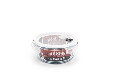 Pebbly PKV-950ROB RUNDER VORRATSBEHÄLTER AUS GLAS-950ml, Borosilikatglas, Polypropylen, Silikon, Transparent, 17.9 cm von Pebbly