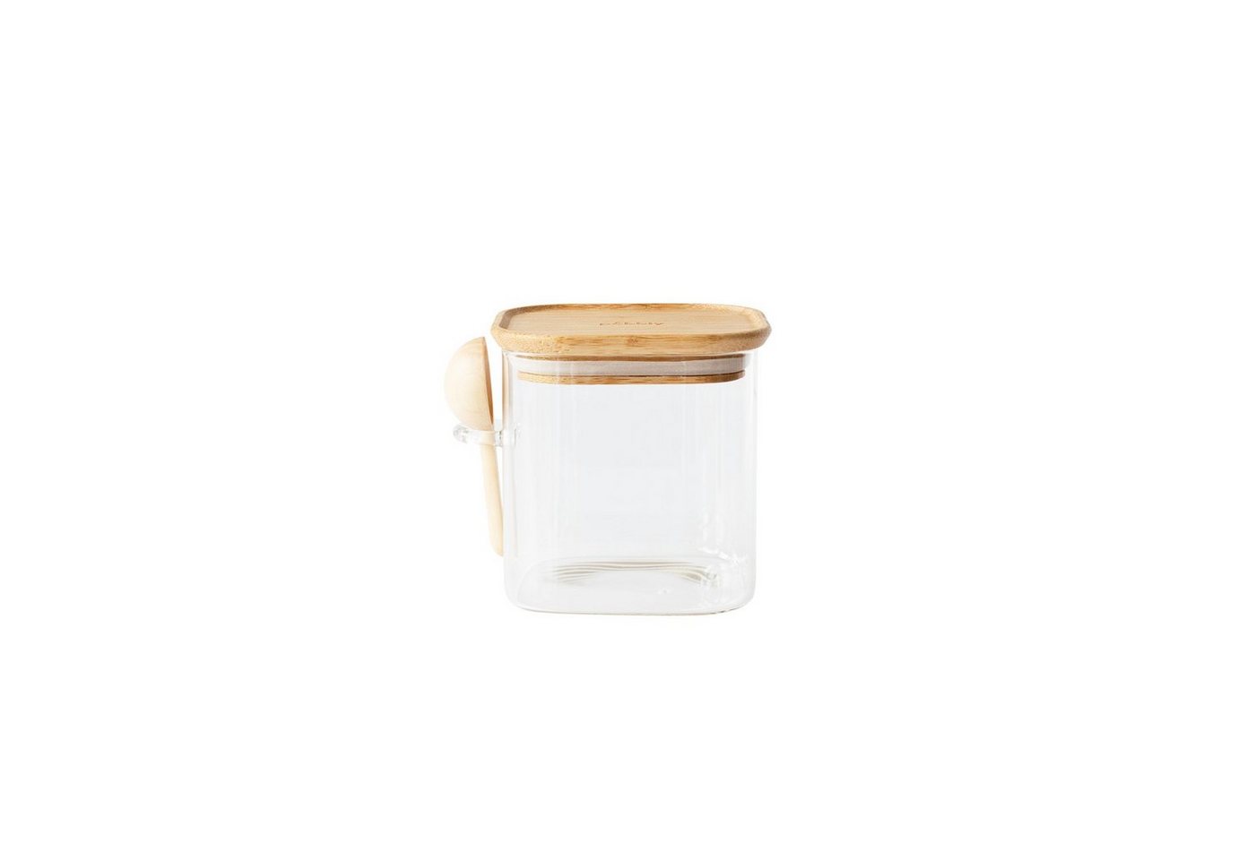 Pebbly Vorratsdose Pebbly Glasbehälter quadratisch mit Bambusdeckel + Löffel 800 ml, Borosilikatglas, Bambus, Silikon von Pebbly