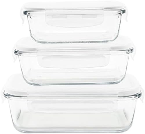 Pebbly PKV-3SRB 3ER-Set RECHTECKIGE VORRATSBEHÄLTER-400-650-1000 ml, Borosilikatglas, Polypropylen, Silikon, Transparent, 21 x 15,5 x 15 cm von Pebbly