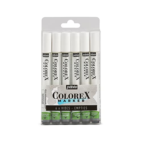 Pébéo - Colorex Leerer Marker – kompatibel mit 56 Farben Mehrzweck-Pinselspitze – Multi-Tool-Tinte – Set mit 6 leeren Markern Pébéo - Colorex Leerer Marker – kompatibel mit 56 Farben Mehrzweck-Pinselspitze – Multi-Tool-Tinte – Set mit 6 leeren Markern von Pébéo