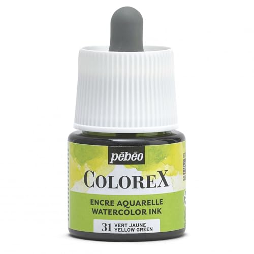 Pébéo - Colorex Tinte 45 ML Grün Gelb - Colorex Aquarell Tinte Pébéo - Grün Gelb Tinte mit samtigem Finish - Zeichentusche Multi-Tool Alle Medien - 45 ML - Grün Gelb von Pebeo