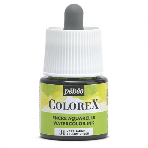 Pébéo - Colorex Tinte 45 ML Grün Gelb - Colorex Aquarell Tinte Pébéo - Grün Gelb Tinte mit samtigem Finish - Zeichentusche Multi-Tool Alle Medien - 45 ML - Grün Gelb von PEBEO