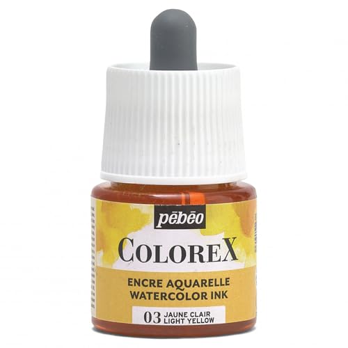 Pébéo - Colorex Tinte 45 ML Hellgelb - Colorex Aquarell Tinte Pébéo - Hellgelb Tinte mit samtigem Finish - Zeichentusche Multi-Tool Alle Medien - 45 ML - Hellgelb von PEBEO