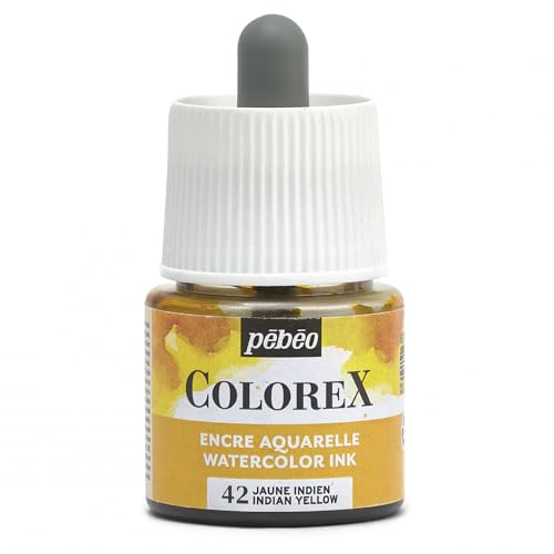 Pébéo - Colorex Tinte 45 ML Indisches Gelb - Colorex Aquarell Tinte Pébéo - Indisches Gelb Tinte mit samtigem Finish - Zeichentusche Multi-Tool Alle Medien - 45 ML - Indisches Gelb von PEBEO