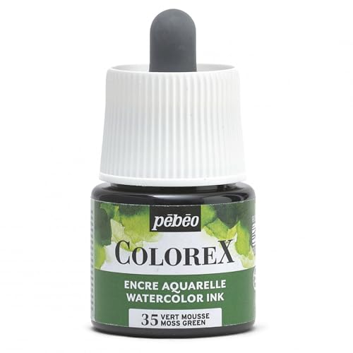 Pébéo - Colorex Tinte 45 ML Moosgrün - Colorex Aquarell Tinte Pébéo - Moosgrün Tinte mit samtigem Finish - Zeichentusche Multi-Tool Alle Medien - 45 ML - Moosgrün von Pébéo