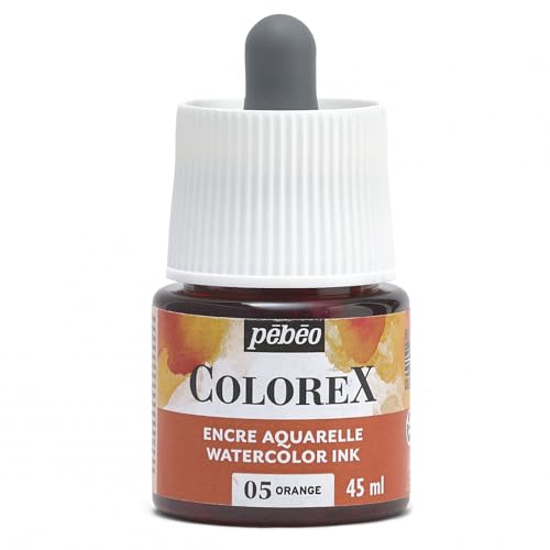 Pébéo - Colorex Tinte 45 ML Orange - Colorex Aquarell Tinte Pébéo - Orange Tinte mit samtigem Finish - Zeichentusche Multi-Tool Alle Medien - 45 ML - Orange von Pébéo