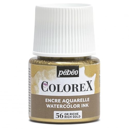 Pébéo - Colorex Tinte 45 ML Reiches Gold - Colorex Aquarell Tinte Pébéo - Reiches Gold Tinte mit samtigem Finish - Zeichentusche Multi-Tool Alle Medien - 45 ML - Reiches Gold von Pébéo