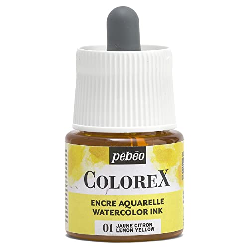 Pébéo - Colorex Tinte 45 ML Zitronengelb - Colorex Aquarell Tinte Pébéo - Gelbe Tinte mit samtigem Finish - Zeichentinte Multi-Tool Alle Medien - 45 ML - Zitronengelb von Pébéo