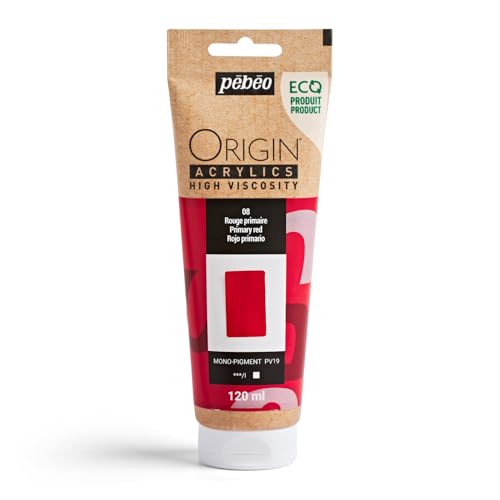Pébéo - Origin Acrylics 120 ml - Öko-Acrylfarbe - Hohe Viskosität - Matte Oberfläche - Bindemittel 100% recycelt - 96% Rohstoffe aus Europa - Rot Primär von PEBEO