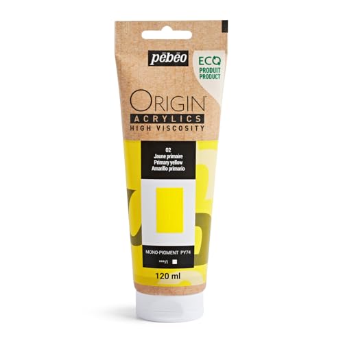 Pébéo - Origin Acrylics 120 ml - Öko-Acrylfarbe - Hohe Viskosität - Matte Oberfläche - Bindemittel 100% recycelt - 96% Rohstoffe aus Europa - Gelb Primäre von PEBEO