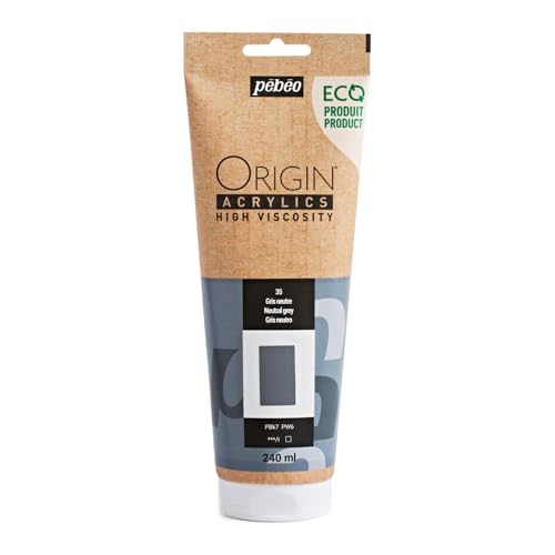 Pébéo - Origin Acrylics 240 ml - Öko-Acrylfarbe - Hohe Viskosität - Matte Oberfläche - Bindemittel 100% recycelt - 96% Rohstoffe aus Europa - Neutrales Grau von PEBEO