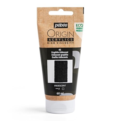 Pébéo - Origin Acrylics 60 ml - Öko-Acrylfarbe - Hohe Viskosität - Irideszierendes Finish - Bindemittel 100% recycelt - 96% Rohstoffe europäischen Ursprungs - Graphit Iridescent von PEBEO