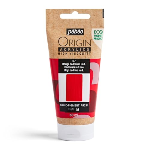 Pébéo - Origin Acrylics 60 ml - Ökologisch hergestellte Acrylfarbe - Hohe Viskosität - Matte Oberfläche - Bindemittel 100% recycelt - 96% Rohstoffe aus Europa - Rot Cadmium Imitation von PEBEO